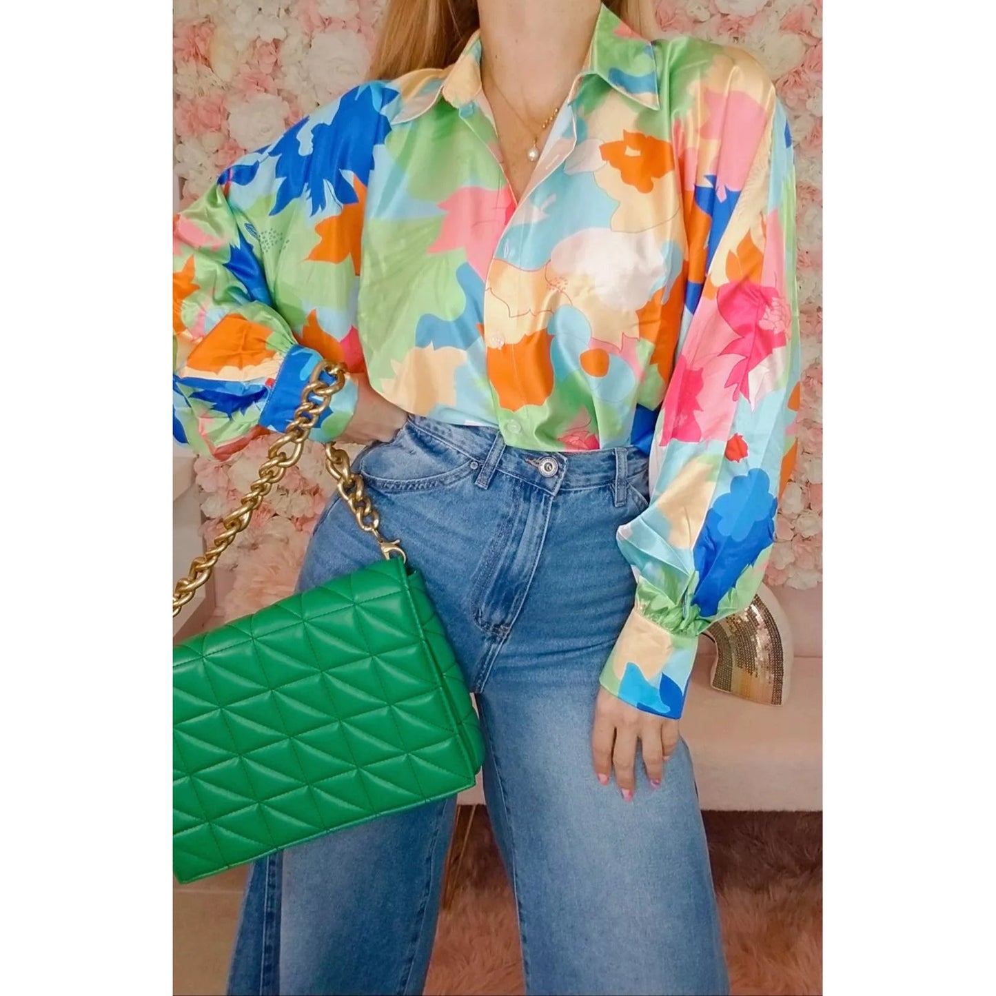 •Big Flower Print Blouse•