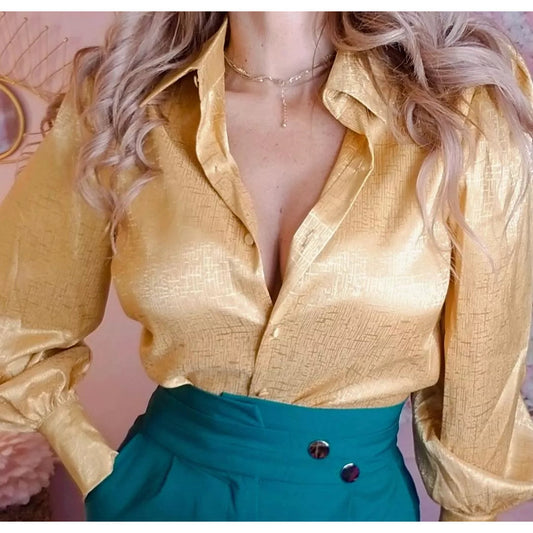 •"14kt" Gold Button Front Blouse•