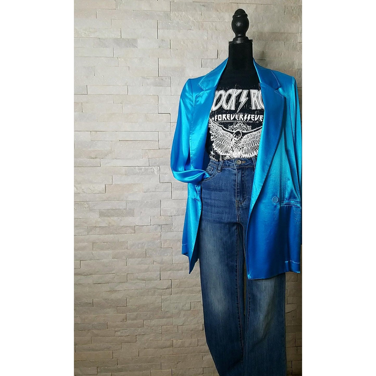 •Electric Blue Satin Blazer•