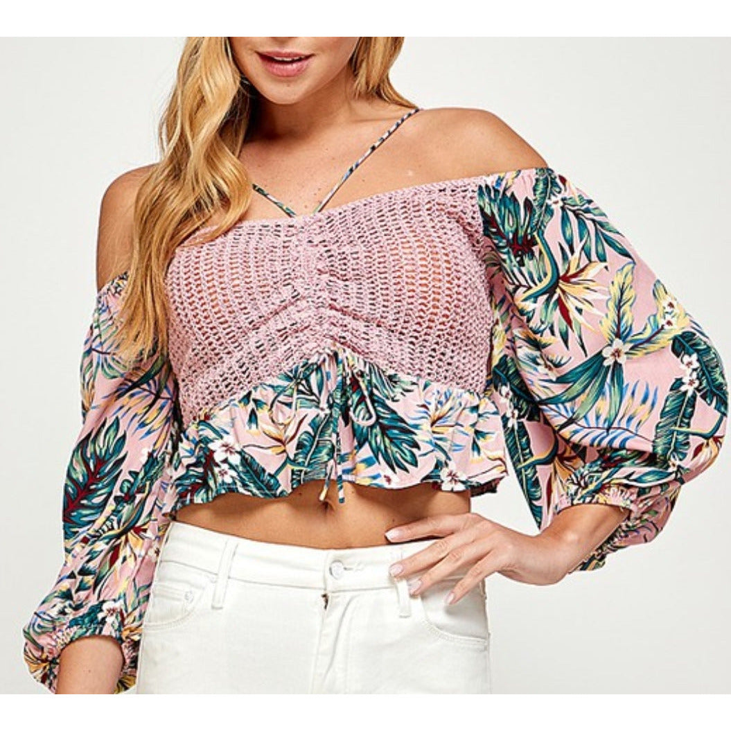 •Mauve Crochet printed Top•