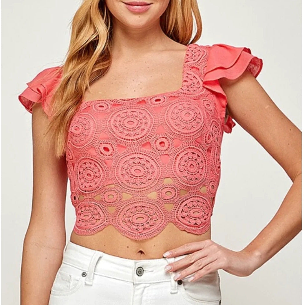 •Crochet Lace back tie Up top•